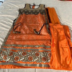 Orange three pieces suit